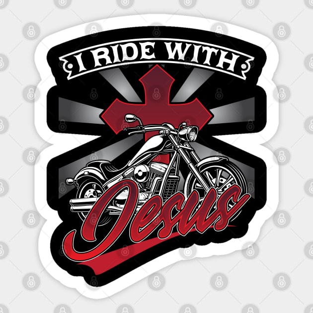 Motorcycle Biker Motorbike Rider I Ride With Jesus Sticker by Caskara